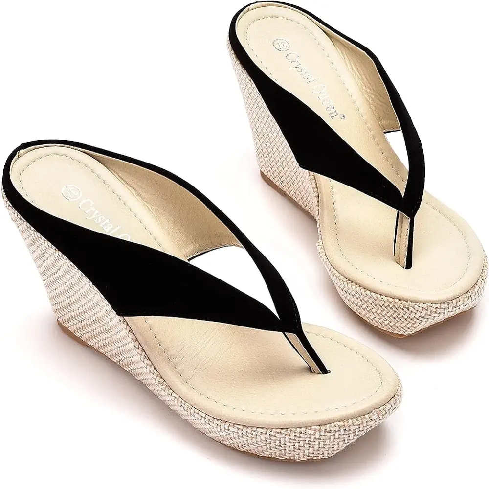 Black and Cream Wedge Sandals